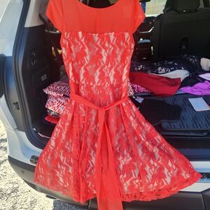 Red Lace Dress with Cap Sleeves
